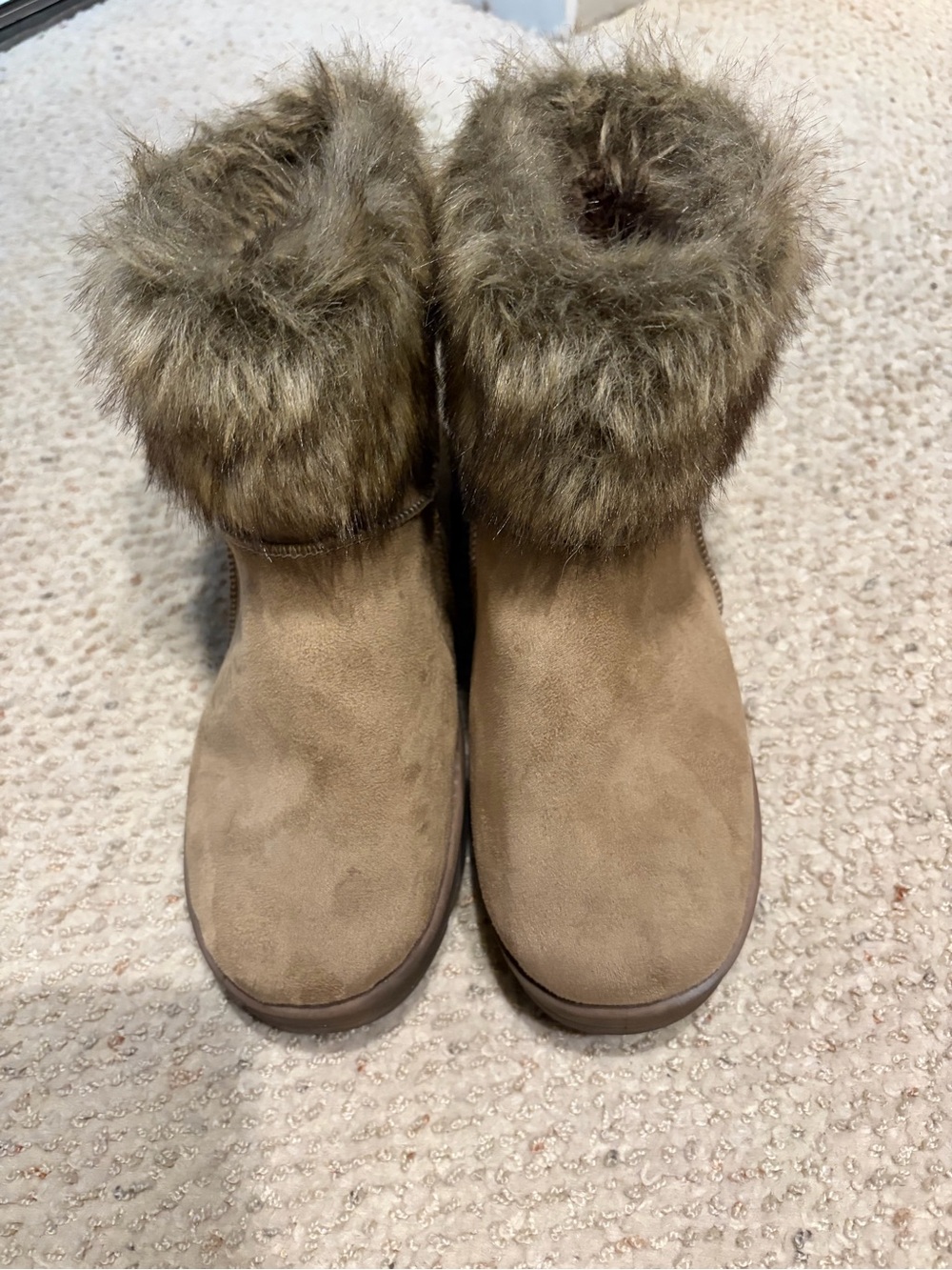 Boohoo Faux Fur Cuff Ankle Booties in Taupe